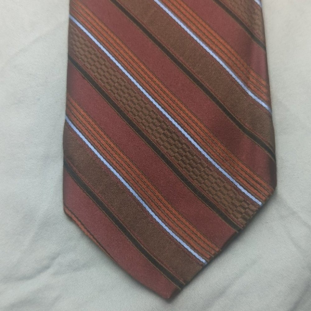 Robert Tolbott BEST OF CLASS Tie stripped red blue orange and brown 100% Silk